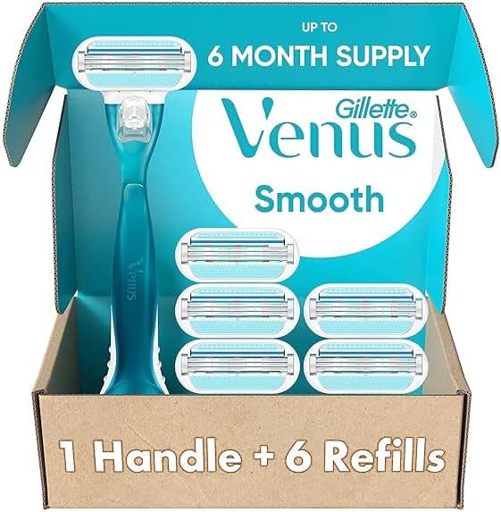 Gillette Venus Smooth Women's Razor Handle + 6 Refills with Soft-Grip Gel Handle - Product Image