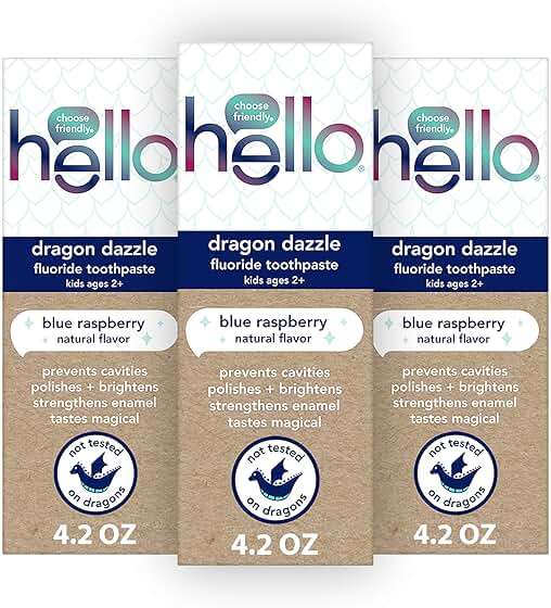 hello Dragon Dazzle Blue Raspberry Kids Toothpaste, Fluoride Toothpaste, Ages 2+, No Artificial Sweeteners, No SLS, Gluten Free, Vegan, Pack of 3, 4.2 OZ Tubes - Image 9