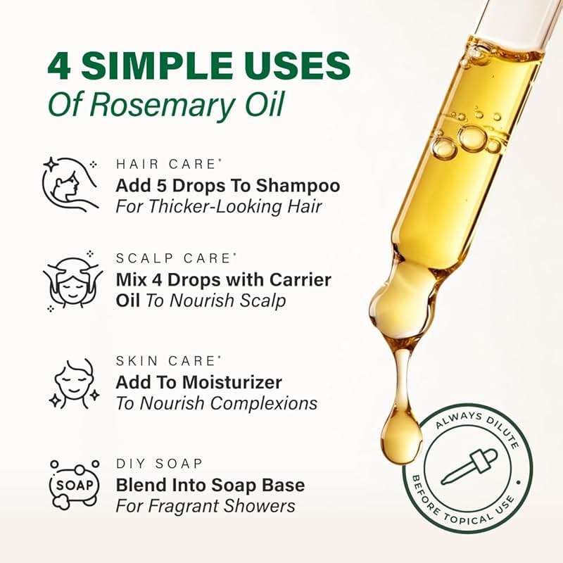100% Pure Rosemary Oil - 4 Fl Oz Rosemary Essential Oil for Hair, Skin, Diffuser, Aromatherapy & DIY Soap Making Scent - Image 6