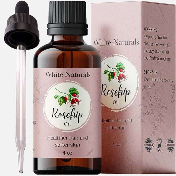 White Naturals Organic Rosehip Seed Oil Cold Pressed, Unrefined 100% Pure Rose Hip Carrier Oil, Natural Moisturizer For Body Face Hair Skin Massage & Nails, Facial Serum Anti-Aging Treatment 4 oz - Image 1