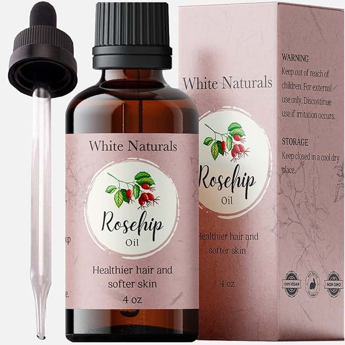 White Naturals Organic Rosehip Seed Oil Cold Pressed, Unrefined 100% Pure Rose Hip Carrier Oil, Natural Moisturizer For Body Face Hair Skin Massage & Nails, Facial Serum Anti-Aging Treatment 4 oz - Product Image