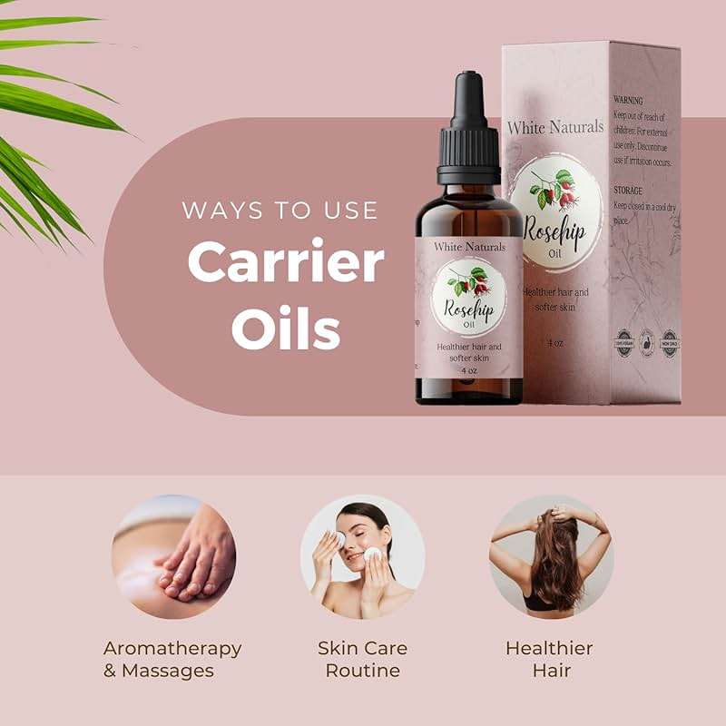 White Naturals Organic Rosehip Seed Oil Cold Pressed, Unrefined 100% Pure Rose Hip Carrier Oil, Natural Moisturizer For Body Face Hair Skin Massage & Nails, Facial Serum Anti-Aging Treatment 4 oz - Image 3