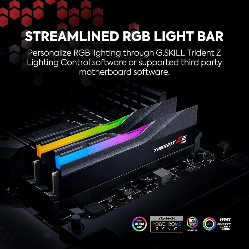 G.SKILL Trident Z5 RGB Series DDR5 RAM (Intel XMP 3.0 & AMD Expo) 32GB (2x16GB) 6000MT/s CL36-36-36-96 1.35V Desktop Computer Memory U-DIMM - Matte Black (F5-6000J3636F16GA2-TZ5RK) - Image 3