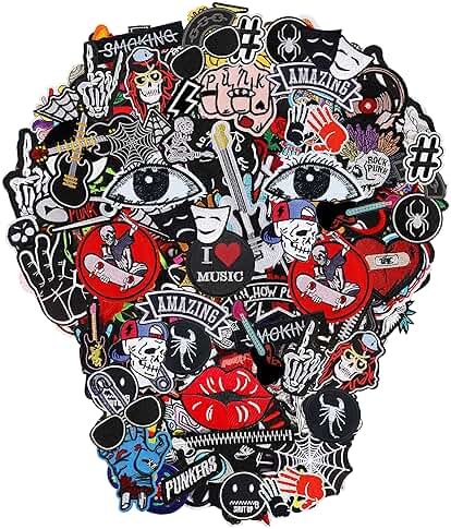 Meneng Embroidered Patches Iron-on Appliques: 30pcs Assorted Cool Punk Embroidery Sew-on Patch for Jackets Clothing - Product Image