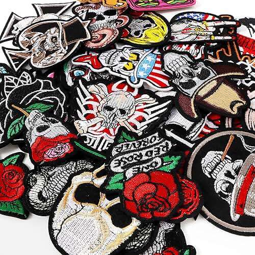 Meneng Embroidered Patches Iron-on Appliques: 30pcs Assorted Cool Punk Embroidery Sew-on Patch for Jackets Clothing - Image 3