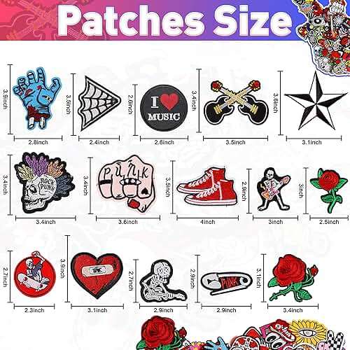 Meneng Embroidered Patches Iron-on Appliques: 30pcs Assorted Cool Punk Embroidery Sew-on Patch for Jackets Clothing - Image 4