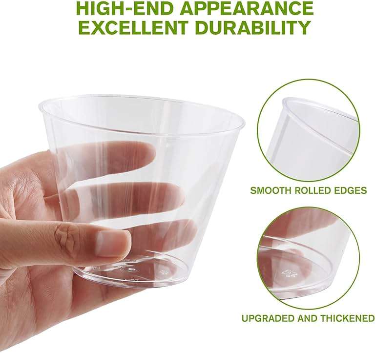 JollyPack 300 Pack Clear Plastic Cups 9 OZ Disposable Heavy-duty Drinking Cups for Christmas, Wedding, Home and Events - Image 5