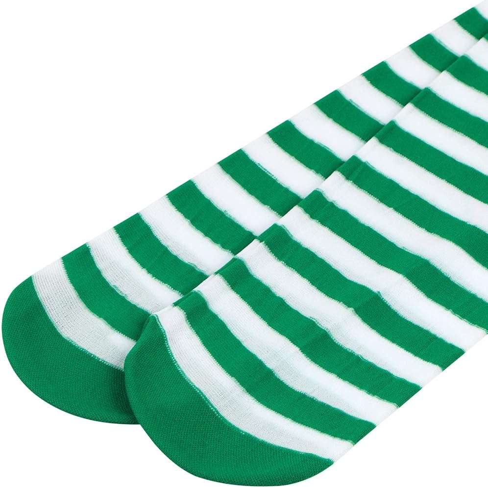 CABAX Over Knee Striped Socks Novelty Costume Opaque Long Thigh High Socks for Women Girls for Holidays Saint Patrick Day, Green - Image 3
