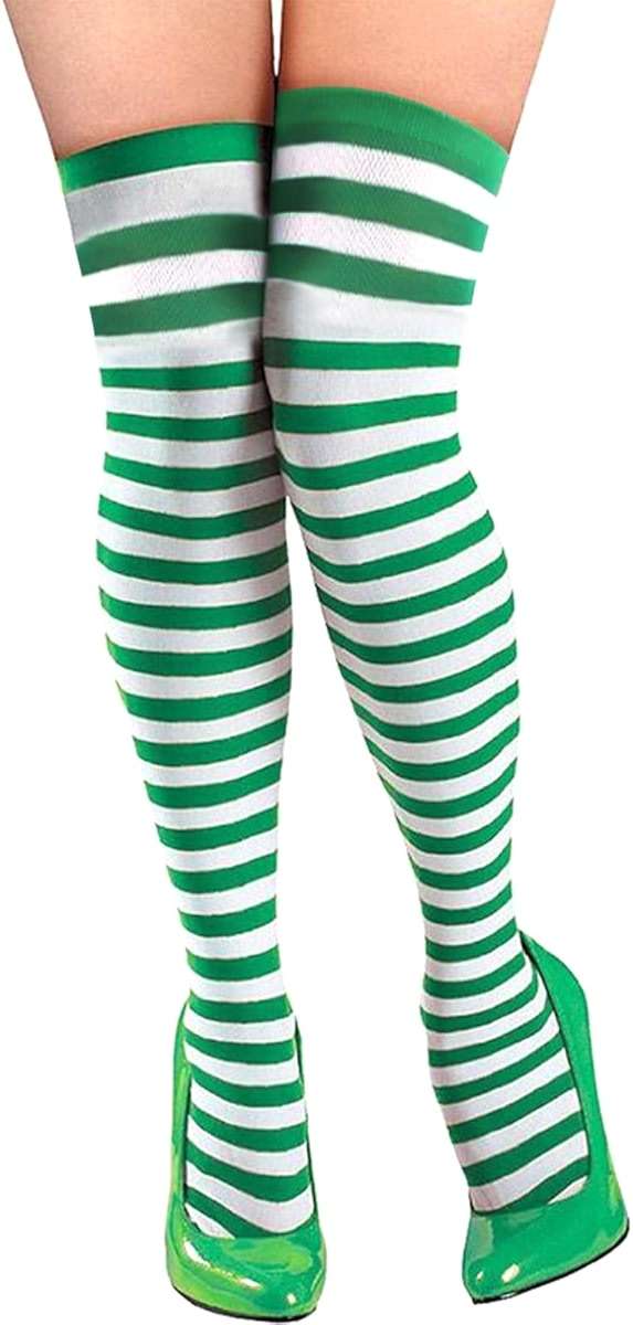 CABAX Over Knee Striped Socks Novelty Costume Opaque Long Thigh High Socks for Women Girls for Holidays Saint Patrick Day, Green - Image 4