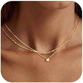 Tewiky Dainty 14k Gold Plated/Silver Cubic Zirconia Necklaces for Women, Simple CZ Jewelry Necklaces Trendy Gifts - Image 1