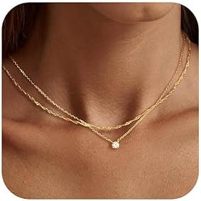Tewiky Dainty 14k Gold Plated/Silver Cubic Zirconia Necklaces for Women, Simple CZ Jewelry Necklaces Trendy Gifts - Product Image