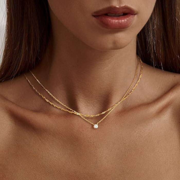 Tewiky Dainty 14k Gold Plated/Silver Cubic Zirconia Necklaces for Women, Simple CZ Jewelry Necklaces Trendy Gifts - Image 2