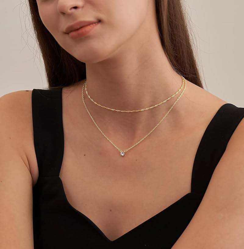 Tewiky Dainty 14k Gold Plated/Silver Cubic Zirconia Necklaces for Women, Simple CZ Jewelry Necklaces Trendy Gifts - Image 3