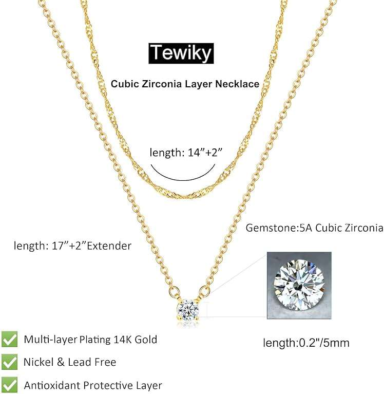 Tewiky Dainty 14k Gold Plated/Silver Cubic Zirconia Necklaces for Women, Simple CZ Jewelry Necklaces Trendy Gifts - Image 4
