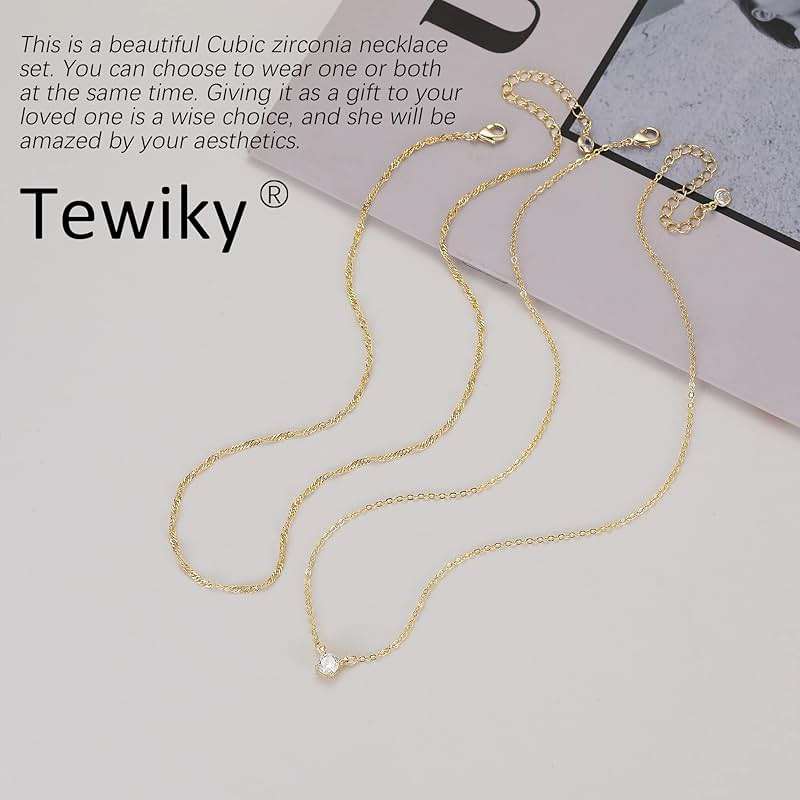 Tewiky Dainty 14k Gold Plated/Silver Cubic Zirconia Necklaces for Women, Simple CZ Jewelry Necklaces Trendy Gifts - Image 6