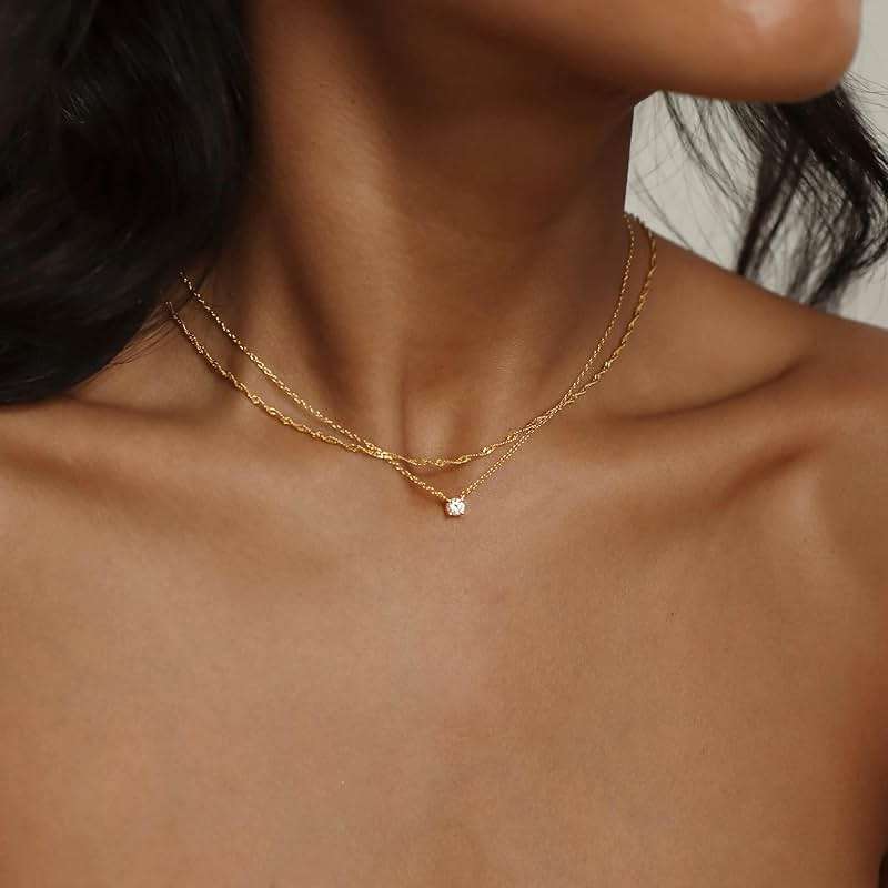 Tewiky Dainty 14k Gold Plated/Silver Cubic Zirconia Necklaces for Women, Simple CZ Jewelry Necklaces Trendy Gifts - Image 8