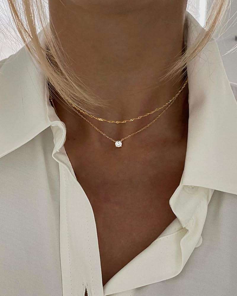 Tewiky Dainty 14k Gold Plated/Silver Cubic Zirconia Necklaces for Women, Simple CZ Jewelry Necklaces Trendy Gifts - Image 9