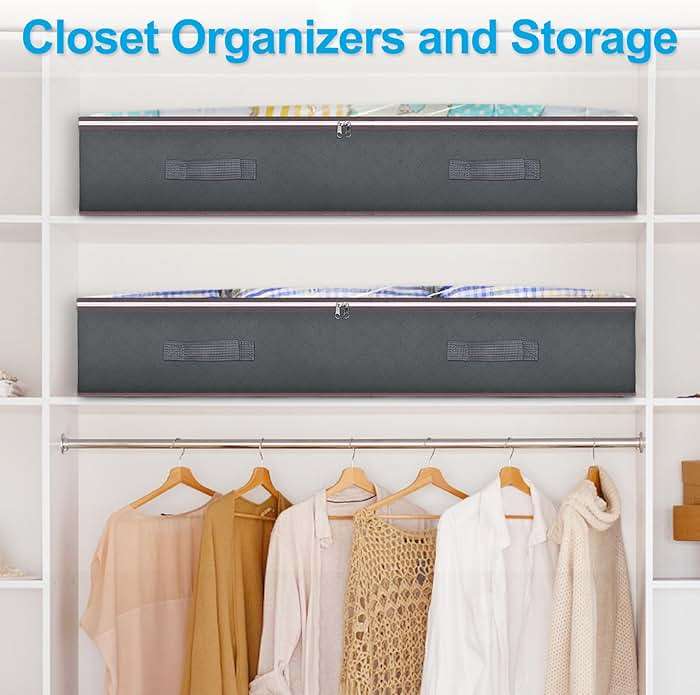 Budding Joy 90L Under Bed Storage Containers, Closet Organizers and Storage Bins, Foldable Underbed Storage Bags for Linen Sheets, Blanket, Clothing, Comforter, Sweaters, Pillows, Wrapping Paper, Grey - Image 3