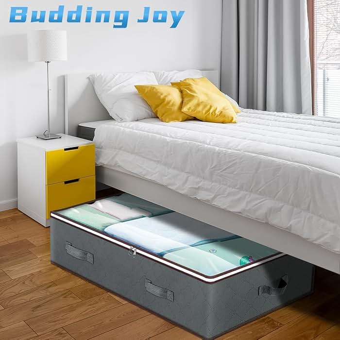 Budding Joy 90L Under Bed Storage Containers, Closet Organizers and Storage Bins, Foldable Underbed Storage Bags for Linen Sheets, Blanket, Clothing, Comforter, Sweaters, Pillows, Wrapping Paper, Grey - Image 4