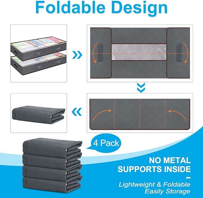 Budding Joy 90L Under Bed Storage Containers, Closet Organizers and Storage Bins, Foldable Underbed Storage Bags for Linen Sheets, Blanket, Clothing, Comforter, Sweaters, Pillows, Wrapping Paper, Grey - Image 6