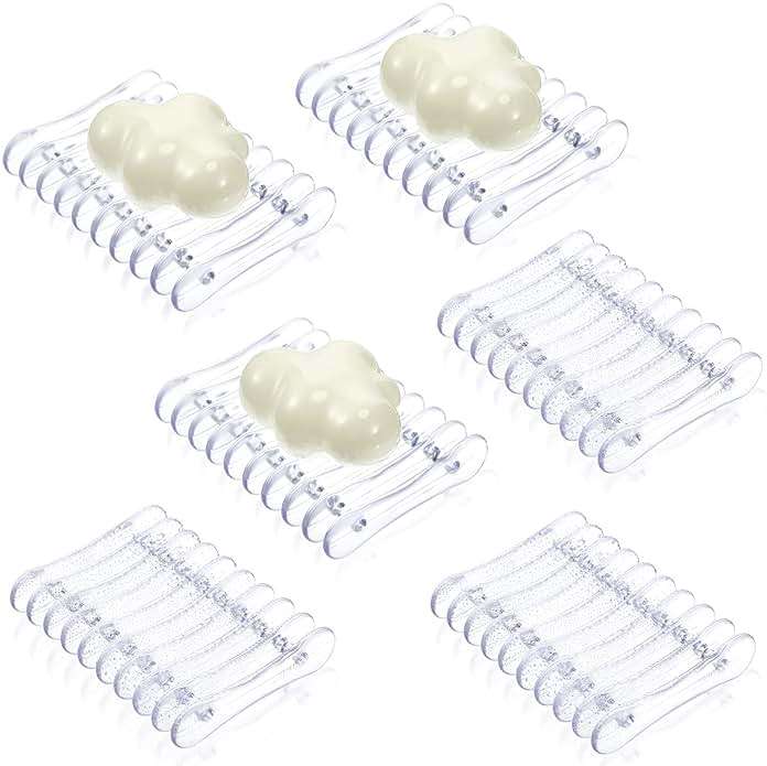 Plastic Bar Soap Holder Soap Saver Tray Bar Dish Self Draining Dishes for Sponge Dryer Bathroom Toilet Shower Kitchen Restaurant Counter(Clear,6 Pieces) - Image 1