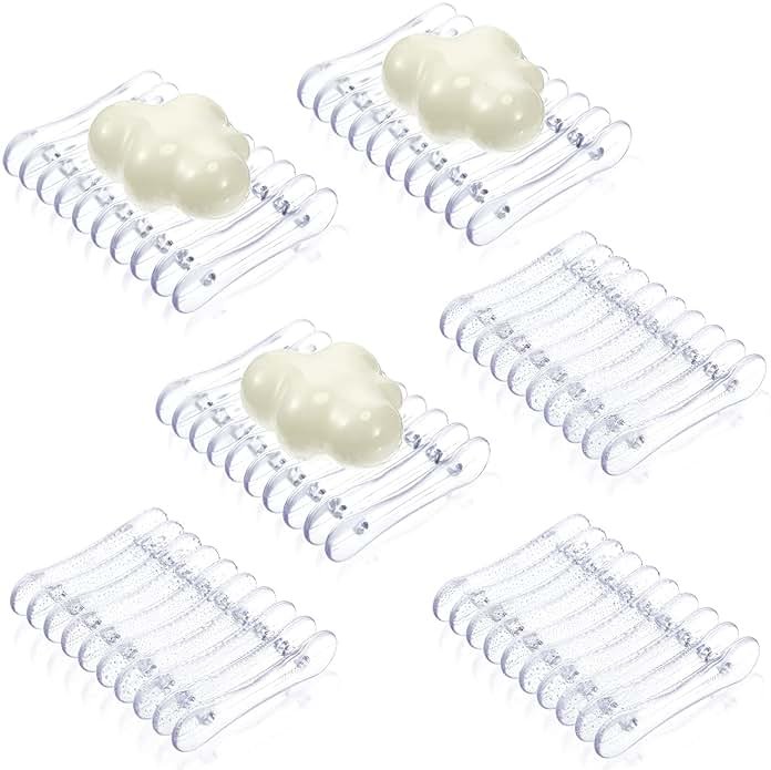 Plastic Bar Soap Holder Soap Saver Tray Bar Dish Self Draining Dishes for Sponge Dryer Bathroom Toilet Shower Kitchen Restaurant Counter(Clear,6 Pieces) - Product Image