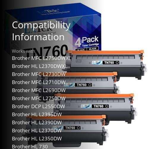 TN760 Black Toner Cartridge Compatible for Brother TN-760 TN730 TN-730 Toner Cartridges to Use with MFC-L2710DW MFC-L2750DW HL-L2350DW HL-L2370DW HL-L2395DW L2390DW DCP-L2550DW Printers (Black,4 Pack) - Image 3