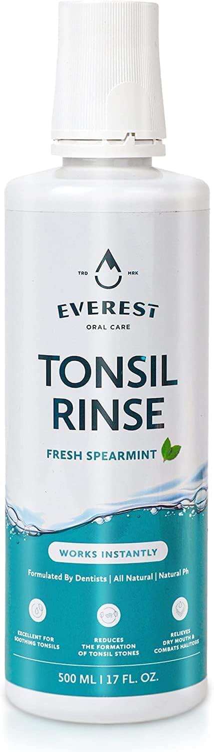 Everest Tonsil Stone Mouthwash, Natural Alcohol Free Oral Rinse for Bad Breath & Dry Mouth Relief, Spearmint, 17 fl oz - Image 1