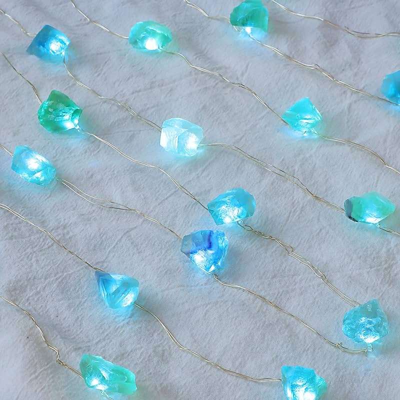 PETRISTRIKE Crystal String Lights Battery Operated/USB with Remote, Sea Glass Fluorite Decorative Lights, 10FT 30 LEDs String Lights for Beach Theme Indoor Birthday Party Decor Bedroom - Image 1