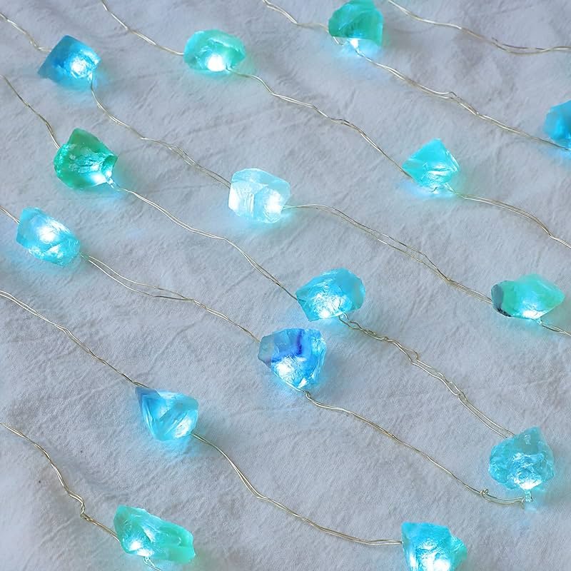 PETRISTRIKE Crystal String Lights Battery Operated/USB with Remote, Sea Glass Fluorite Decorative Lights, 10FT 30 LEDs String Lights for Beach Theme Indoor Birthday Party Decor Bedroom - Product Image
