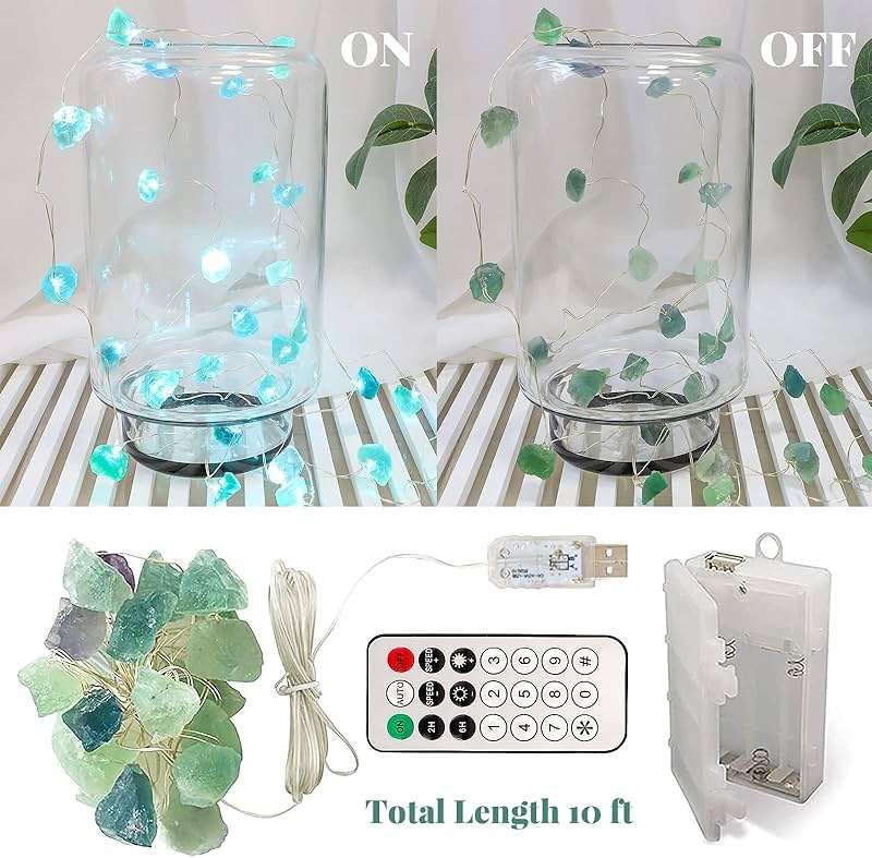 PETRISTRIKE Crystal String Lights Battery Operated/USB with Remote, Sea Glass Fluorite Decorative Lights, 10FT 30 LEDs String Lights for Beach Theme Indoor Birthday Party Decor Bedroom - Image 2