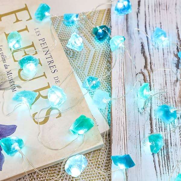 PETRISTRIKE Crystal String Lights Battery Operated/USB with Remote, Sea Glass Fluorite Decorative Lights, 10FT 30 LEDs String Lights for Beach Theme Indoor Birthday Party Decor Bedroom - Image 3