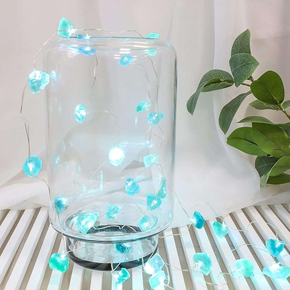 PETRISTRIKE Crystal String Lights Battery Operated/USB with Remote, Sea Glass Fluorite Decorative Lights, 10FT 30 LEDs String Lights for Beach Theme Indoor Birthday Party Decor Bedroom - Image 6