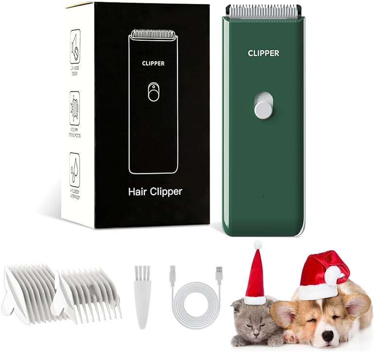 Founouly Professional Household Waterproof Low Noise Pet Hair Clippers Electric USB Rechargeable Painless Grooming Tools Hair Grooming Trimmer for Small Medium Dog Cat AP005 Green - Image 1
