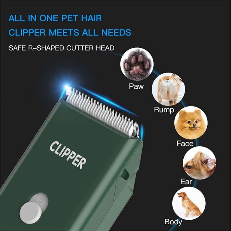 Founouly Professional Household Waterproof Low Noise Pet Hair Clippers Electric USB Rechargeable Painless Grooming Tools Hair Grooming Trimmer for Small Medium Dog Cat AP005 Green - Image 2