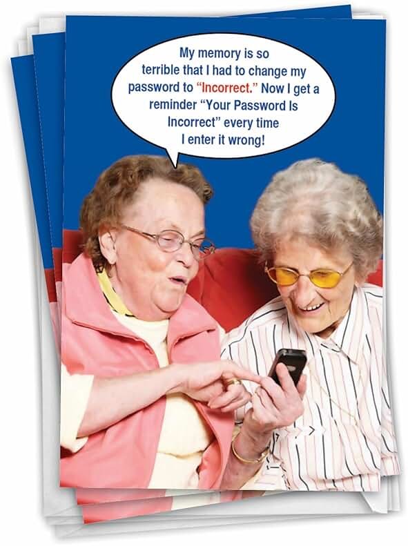 NobleWorks Dry Wit Adult Humor Style Pack of 3 Funny Hilarious Birthday Greeting Cards with Envelopes (1 Designs, 3 Each) Incorrect Password for Men C9912BDG-C3x1 - Product Image