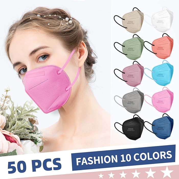 FENFEN KN95 Face Masks for Adults, 50 Pack 10 Colors Disposable KN95 Masks, 5 Layer Breathable Individually Wrapped Face Masks with Designs, Filter Efficiency 95% - Image 4