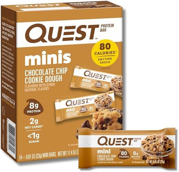Quest Nutrition Mini Chocolate Chip Cookie Dough Protein Bars, 8g Protein, 1g Sugar, 2g Net Carbs, Gluten Free, 14 Count - Product Image