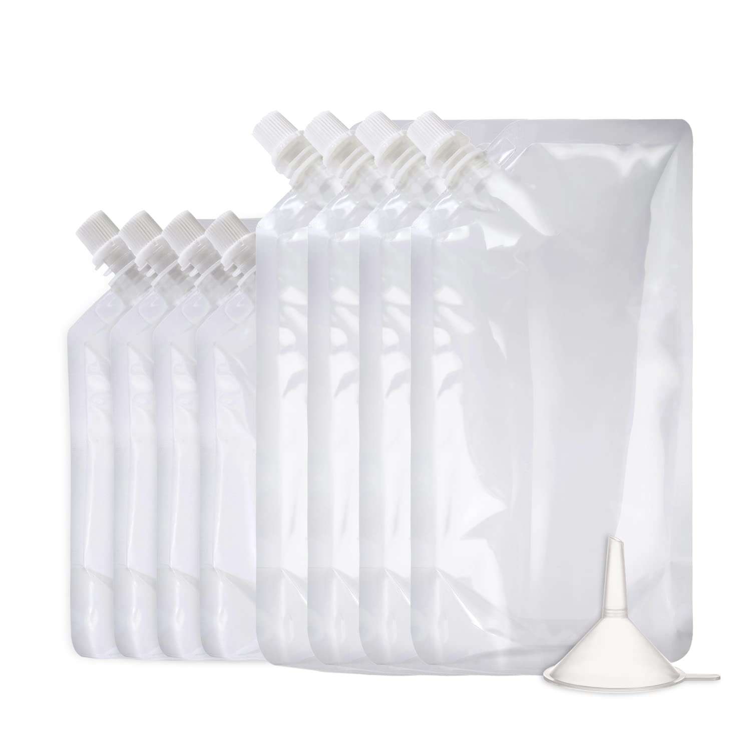 OHMAXHO Alcohol Pouches for Liquor,Reusable Drink Pouches for Adults Alcohol Drinking Flasks,Concealable Plastic Liquor Bags with Funnel,Plastic Travel Flasks (8OZ4 + 16OZ4) - Image 1