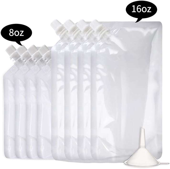 OHMAXHO Alcohol Pouches for Liquor,Reusable Drink Pouches for Adults Alcohol Drinking Flasks,Concealable Plastic Liquor Bags with Funnel,Plastic Travel Flasks (8OZ4 + 16OZ4) - Image 4