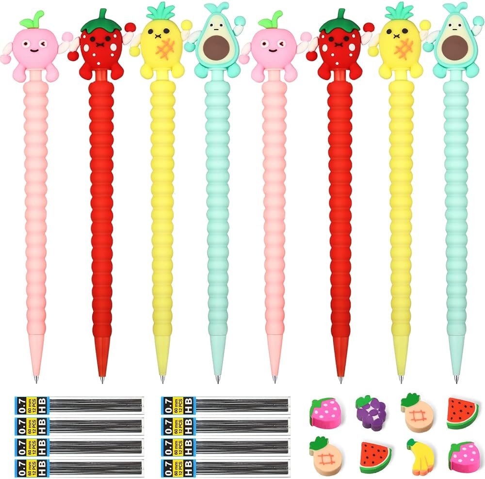 Chinco 24 Pieces Cute Mechanical Pencil with Fruit Erasers and Refills Pastel Colorful Fruit Pencils Bulk with Fun Toppers for Girls Kids Students School (0.7 mm) - Product Image