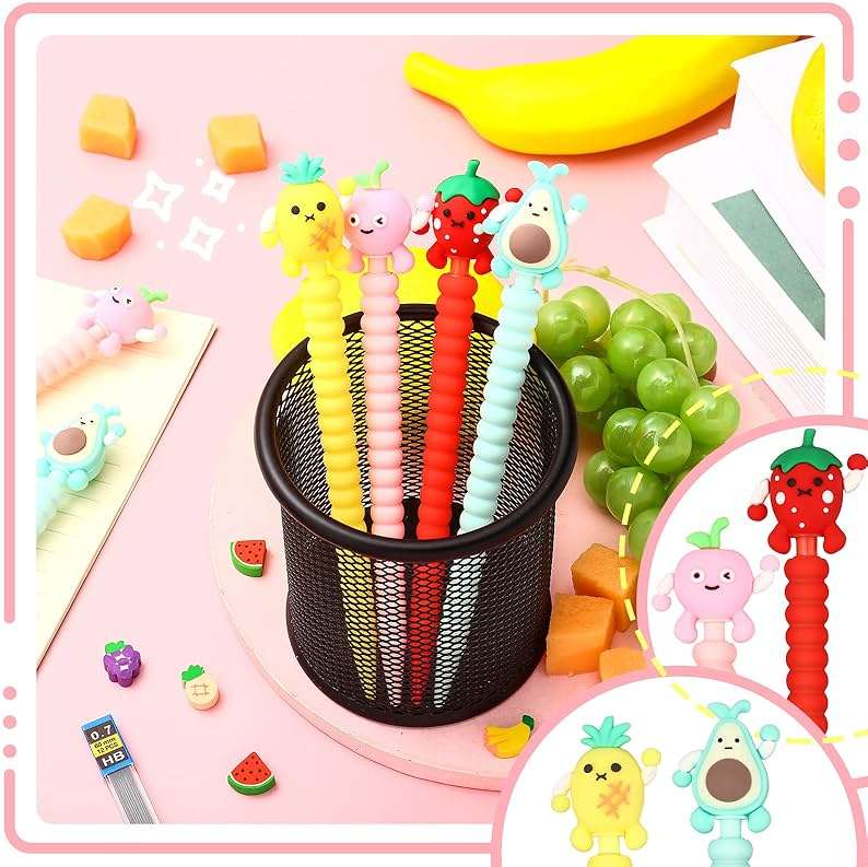 Chinco 24 Pieces Cute Mechanical Pencil with Fruit Erasers and Refills Pastel Colorful Fruit Pencils Bulk with Fun Toppers for Girls Kids Students School (0.7 mm) - Image 2