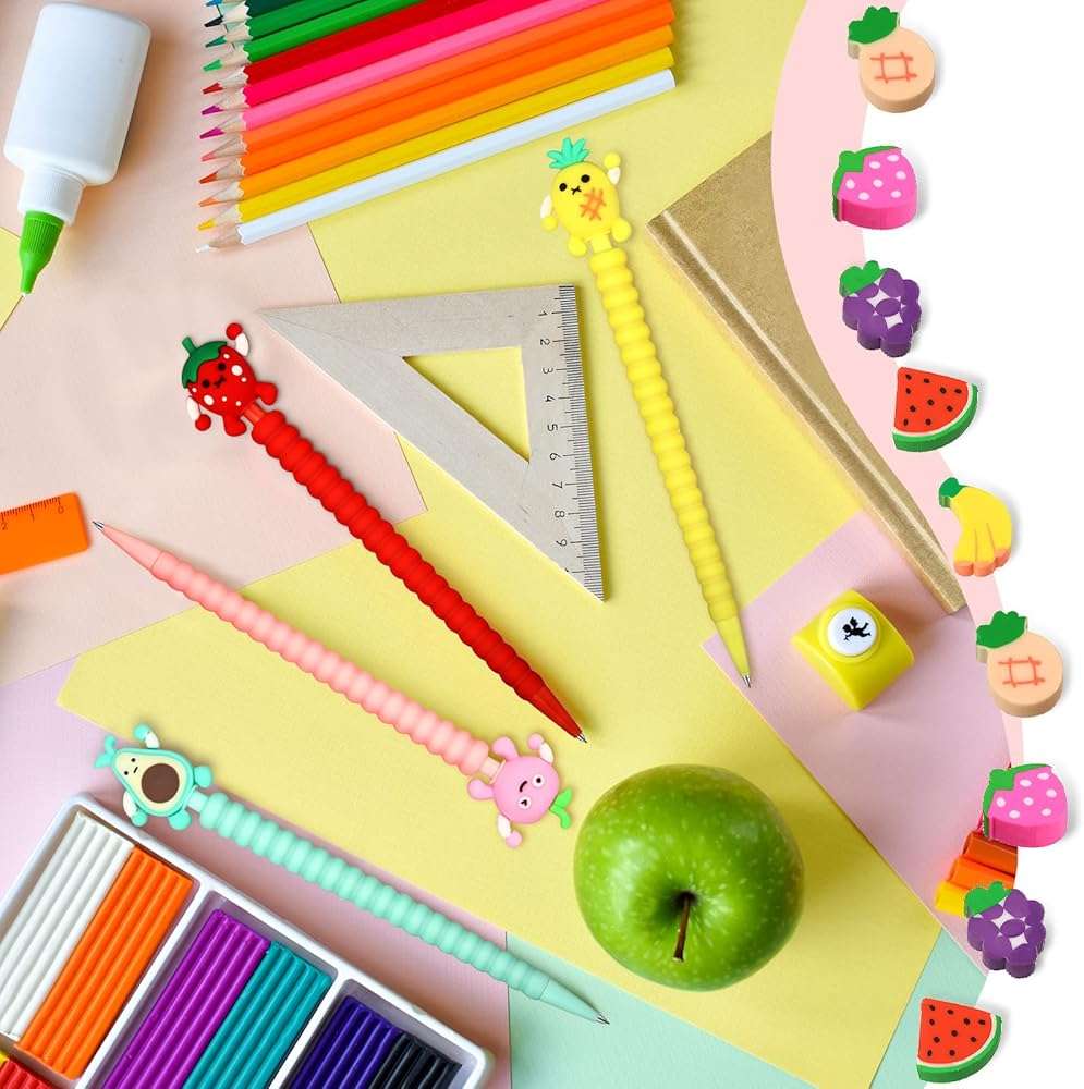 Chinco 24 Pieces Cute Mechanical Pencil with Fruit Erasers and Refills Pastel Colorful Fruit Pencils Bulk with Fun Toppers for Girls Kids Students School (0.7 mm) - Image 5