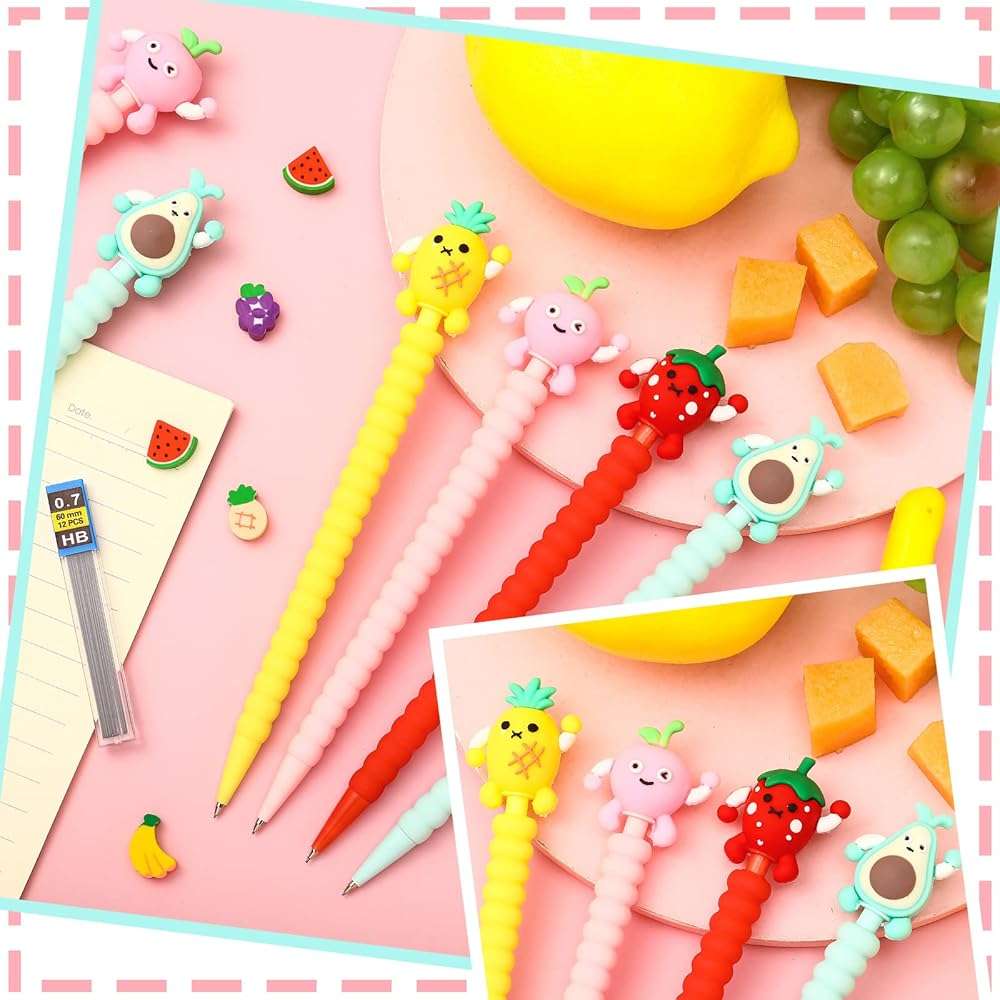 Chinco 24 Pieces Cute Mechanical Pencil with Fruit Erasers and Refills Pastel Colorful Fruit Pencils Bulk with Fun Toppers for Girls Kids Students School (0.7 mm) - Image 6