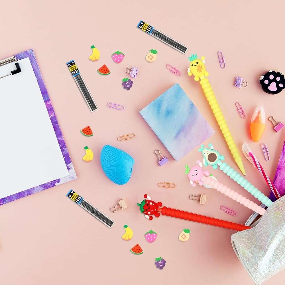Chinco 24 Pieces Cute Mechanical Pencil with Fruit Erasers and Refills Pastel Colorful Fruit Pencils Bulk with Fun Toppers for Girls Kids Students School (0.7 mm) - Image 7