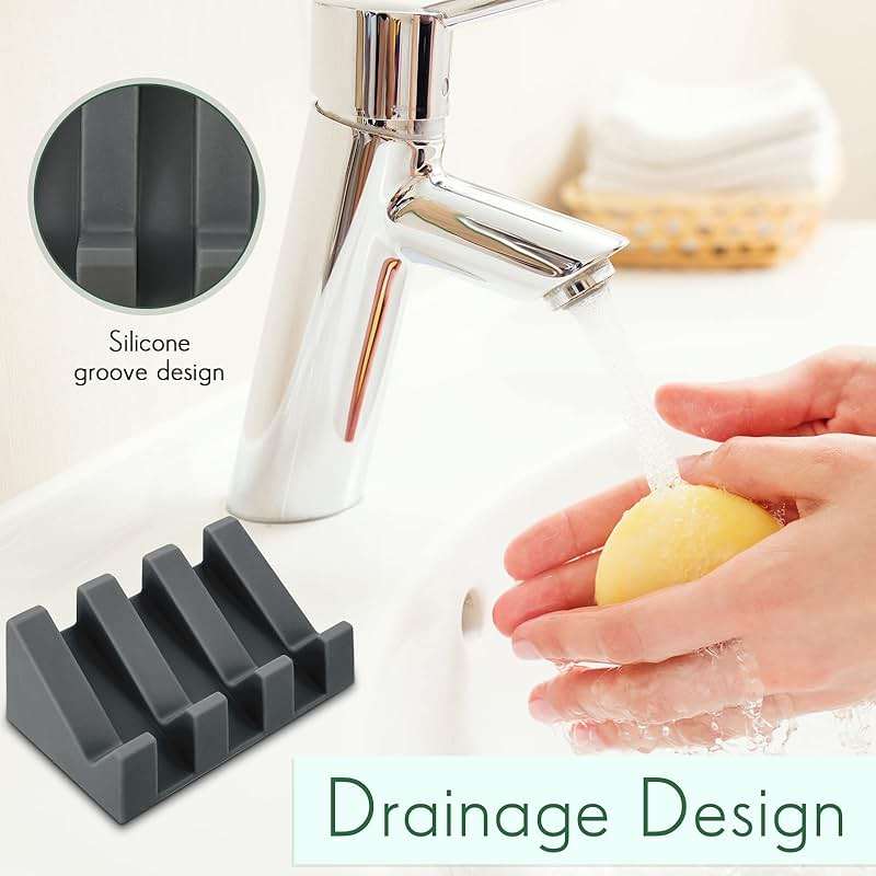 Cunhill 2 Pieces Silicone Soap Dish Self Draining Soap Dish Shower Waterfall Bar Soap Holder Tray with Drain Soap Saver for Kitchen Bathroom Accessories (Dark Grey) - Image 3