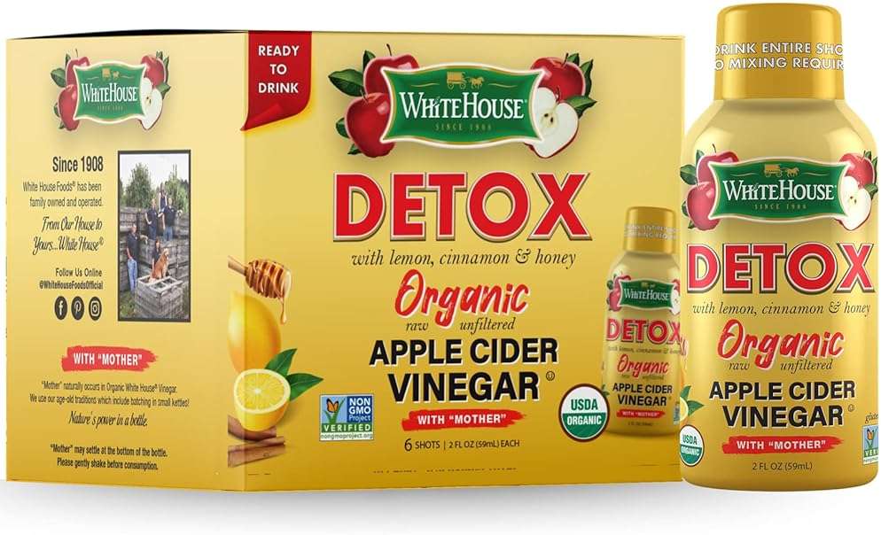 White House Detox Apple Cider Vinegar Shots, Raw Unfiltered, On the Go (Detox, Pack of 6) - Image 1