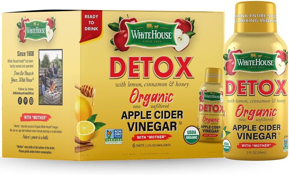 White House Detox Apple Cider Vinegar Shots, Raw Unfiltered, On the Go (Detox, Pack of 6) - Product Image