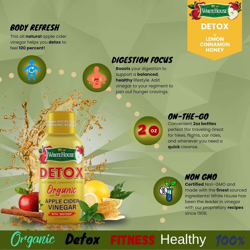 White House Detox Apple Cider Vinegar Shots, Raw Unfiltered, On the Go (Detox, Pack of 6) - Image 3