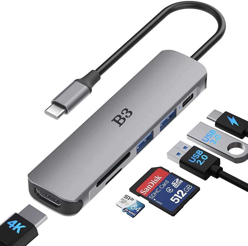 USB C Hub 6-in-1 Multi-Port Adapter with 4K@60Hz HDMI, 100W PD, 2 USB A Data Ports, and SD/TF Card Reader – Aluminum Type-C Hub for MacBook Air/Pro M1/M2, iPhone 17 Pro Max, Surface Go, XPS, iPad - Image 1